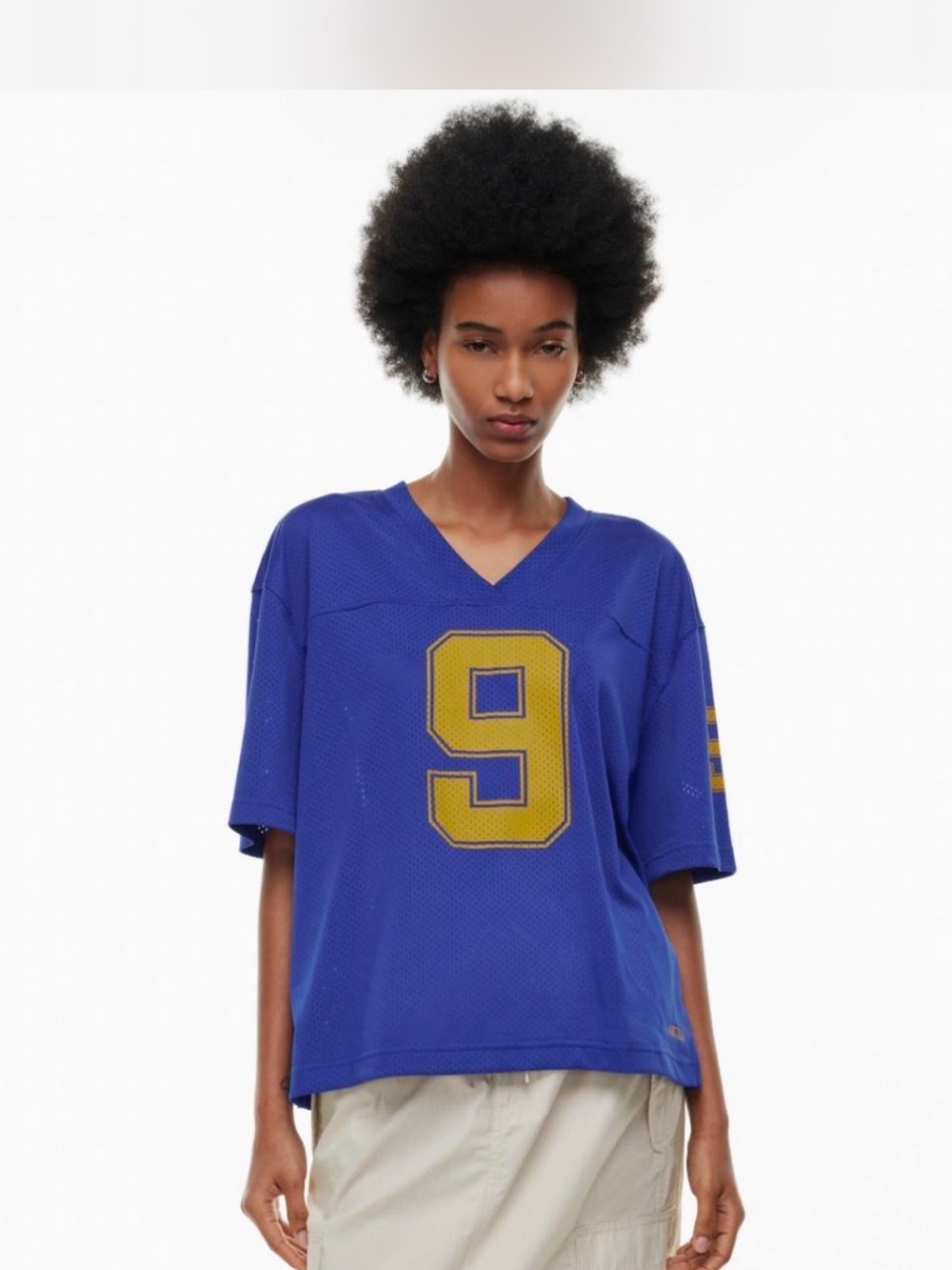 Aritzia Royal Blue Mesh Jersey with Gold '9'
